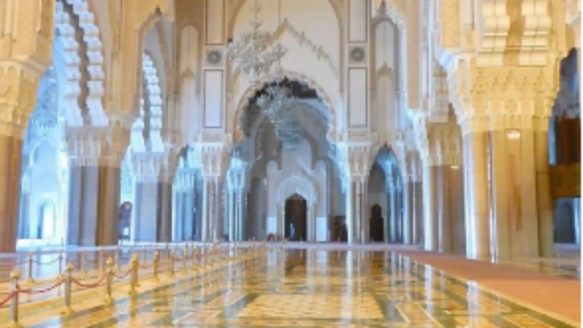 Interior of the Hassan II Mosque in Casablanca, Morocco, featured on a Morocco Fun Tours experience.