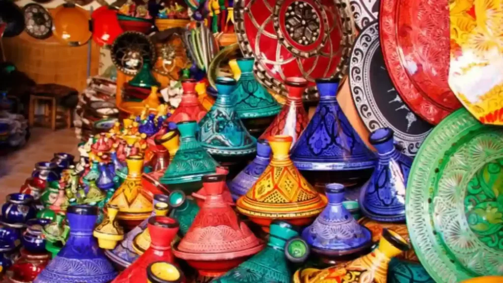 Where to Visit in Morocco for First Time: The Route That Fits Your Days 11 Hand-painted ceramic tagines for sale in a Moroccan souk