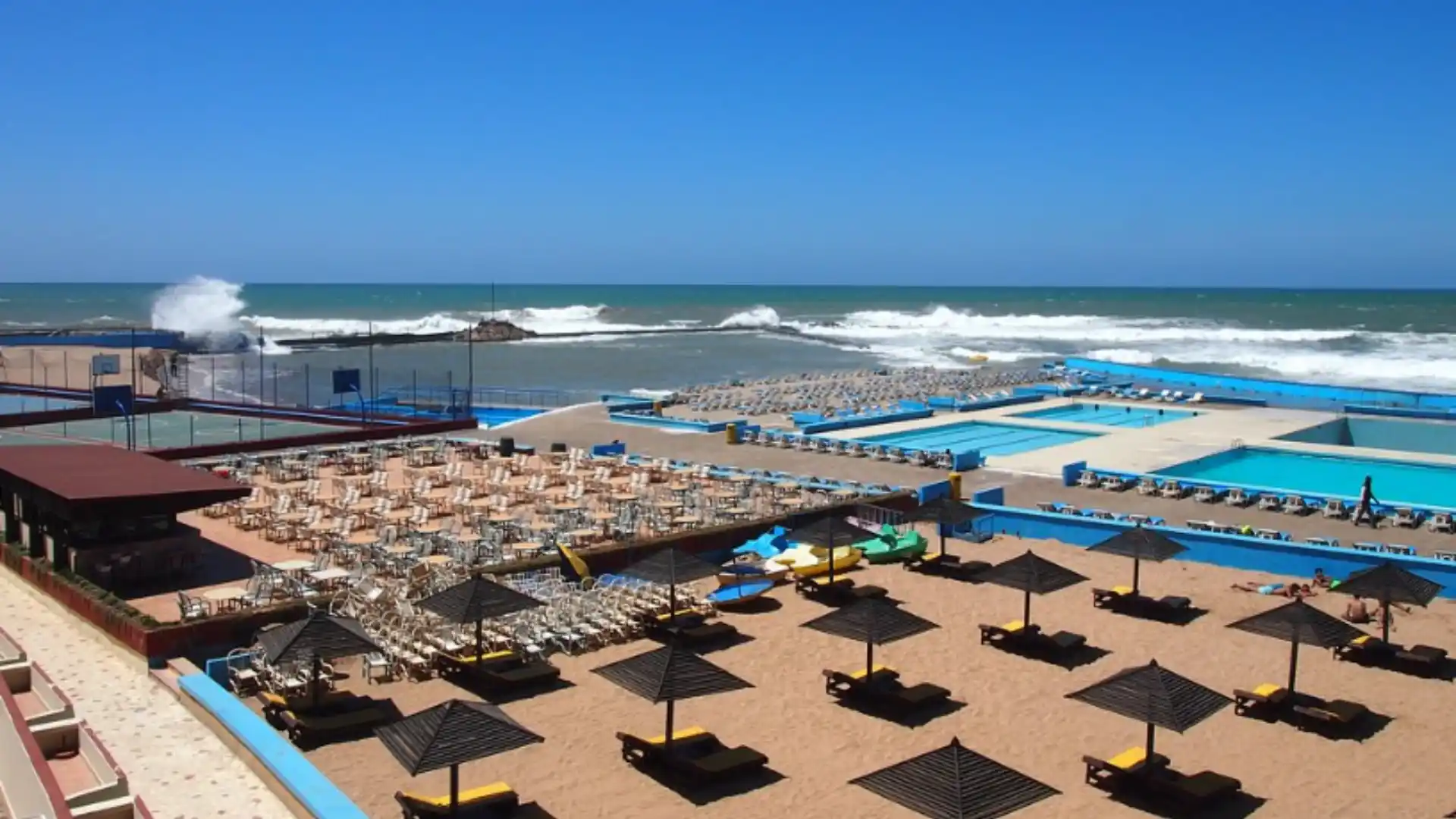 Beach club and resort area on Casablanca Corniche with the beaches and cafes.