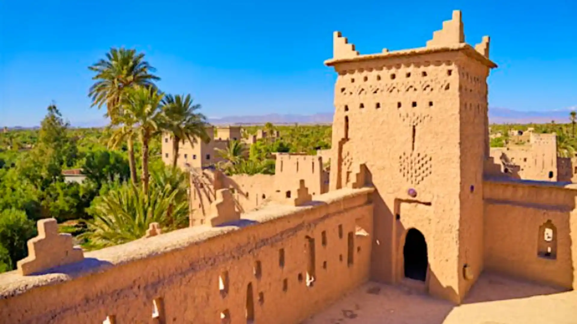 Historic Kasbah Amridil, a fortified residence in the Skoura oasis, Morocco, featured on a Morocco Fun Tours trip showcasing traditional Moroccan earthen architecture.