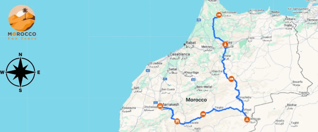 Itinerario Marocco 10 Giorni da Marrakech: Tour Completo per Scoprire il Meglio del Marocco 15 Itinerario Marocco 10 Giorni da Marrakech: Marocco Tour Organizzati MAPPA