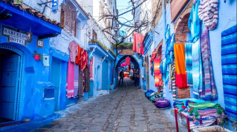 Morocco Itinerary 12 Days 33 Blue-painted street and alleyways in Chefchaouen, Morocco, showcasing the city’s unique atmosphere during a morocco itinerary 12 days.