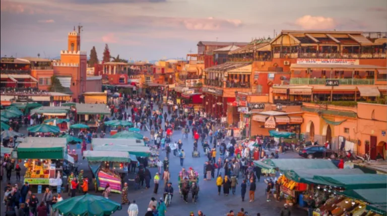 Morocco Itinerary 12 Days 28 Jemaa el-Fnaa in Marrakesh, a UNESCO-listed cultural square, featured during a Morocco Fun Tours city experience.