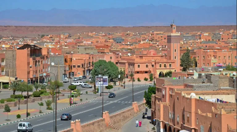 Morocco Itinerary 12 Days 46 Panoramic view of Ouarzazate city on the Saharan side of the High Atlas Mountains in southern Morocco.